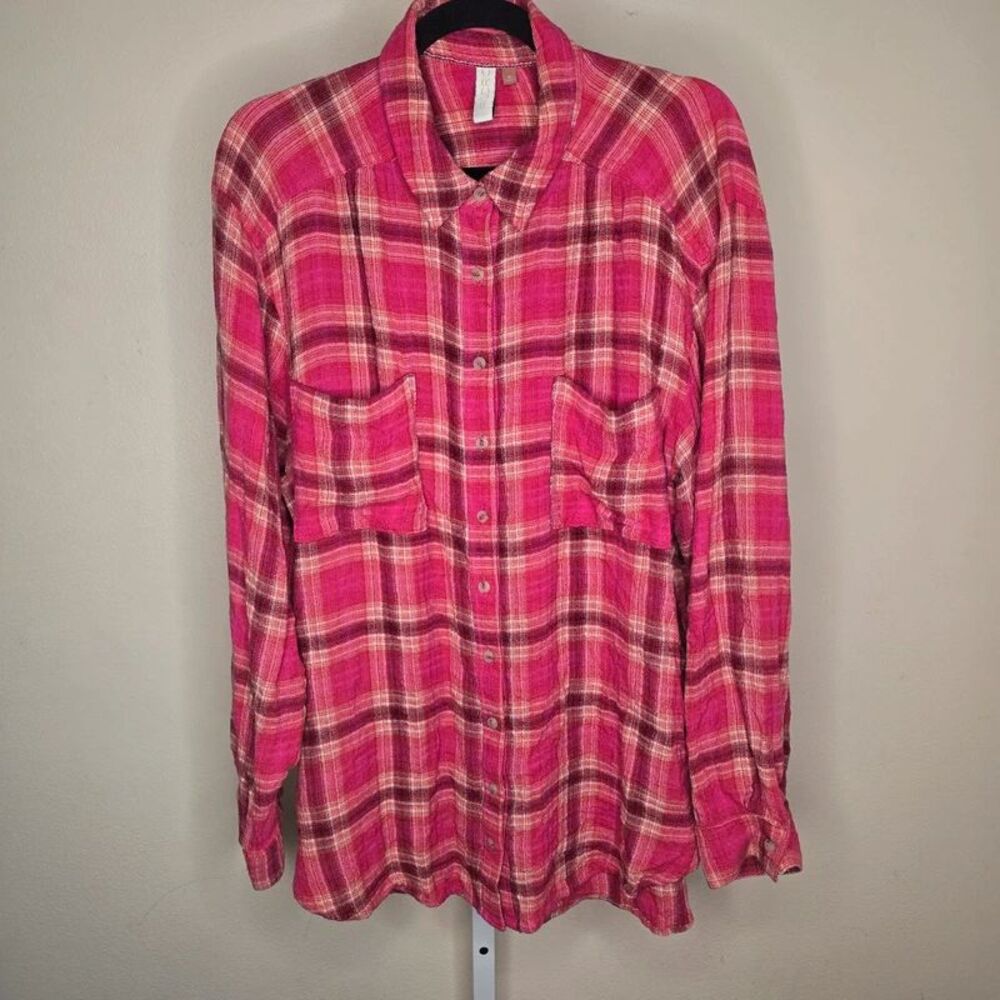 Pilcro Anthropologie Pink Plaid Button-Down Shirt Size XL